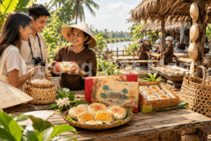 Ngày nay, một số cơ sở sản xuất còn kết hợp hoạt động làm bánh với du lịch trải nghiệm. Tân Huê Viên là một ví dụ. Điểm dừng chân tại Châu Thành có khu giới thiệu lịch sử nghề bánh, khu mua sắm và không gian để du khách quan sát quá trình sản xuất.