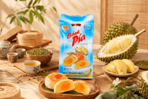 Bánh pía 5 sao đậu xanh sầu riêng 1 trứng Tân Huê Viên ( Túi 600g) - Đặc sản Sóc Trăng