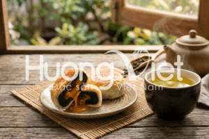Bánh pía mè đen có vị bùi ngậy, thơm đặc trưng của mè đen, kết hợp cùng lớp vỏ bánh mềm xốp. 